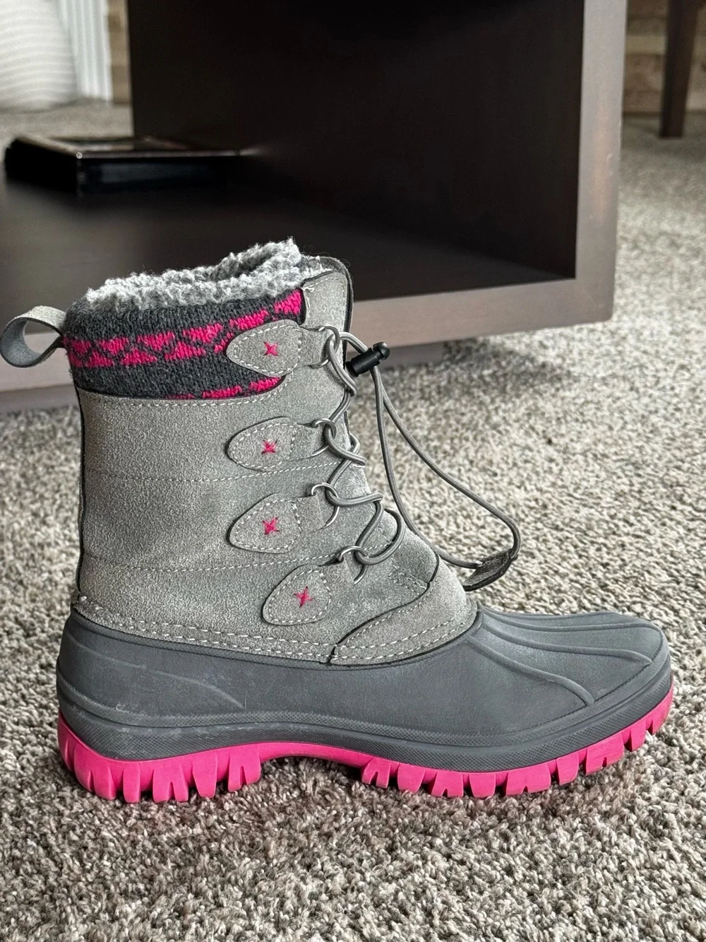Bass Pro Shops Lucerne Insulated Pac Boots for Girls - Grey/Pink - Size 5